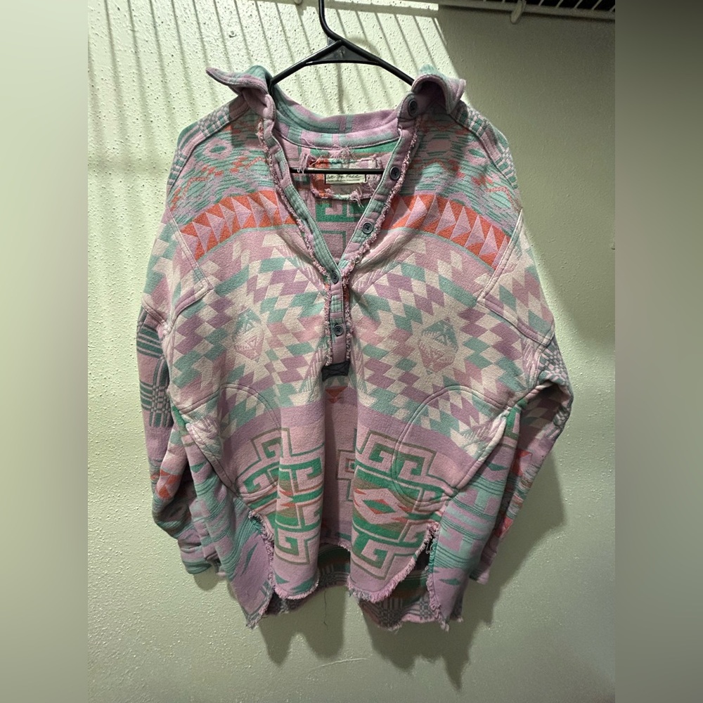 Free People tribal print distressed jacket